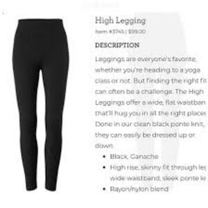 Cabi High Legging, Size Small #3745 Black